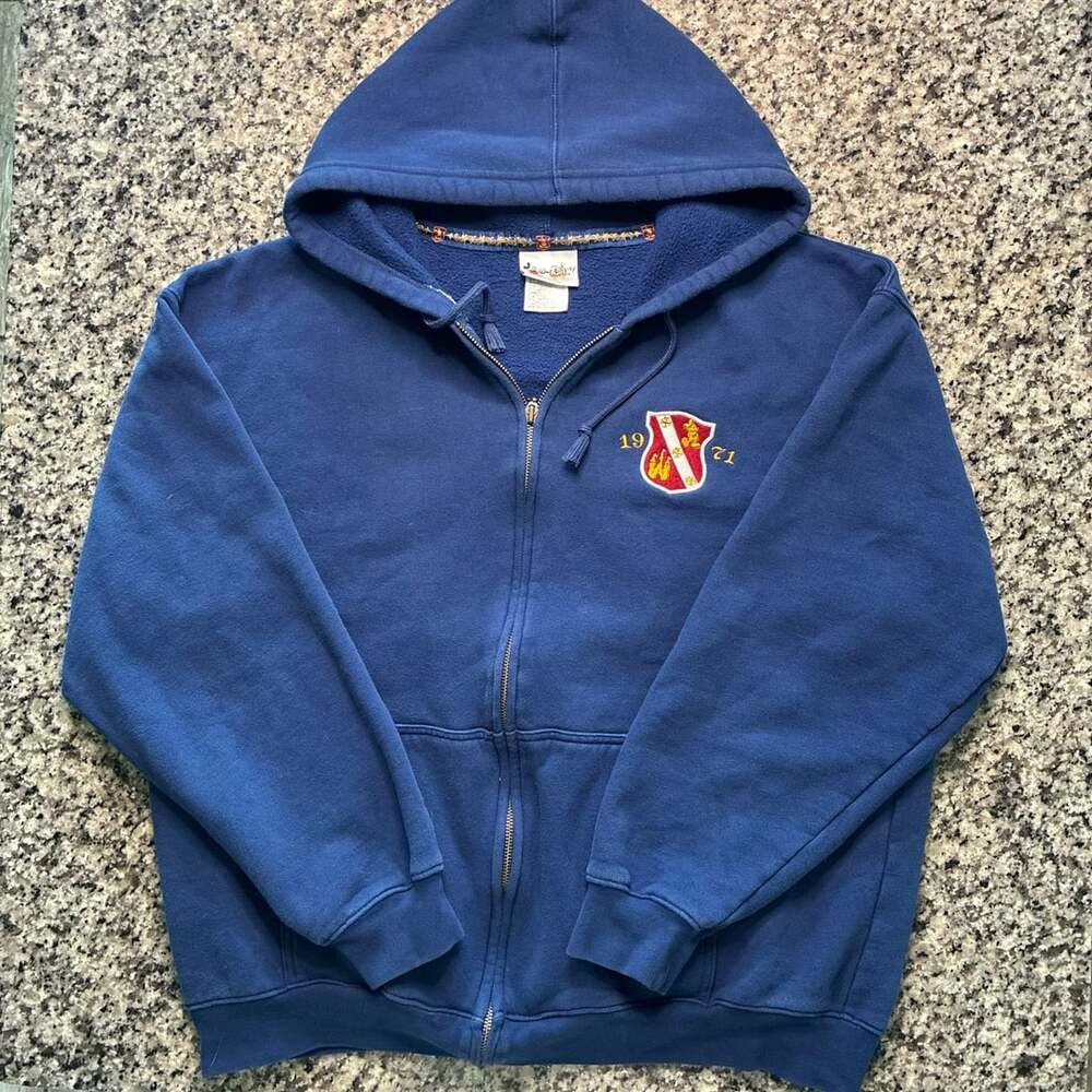 Vintage Walt Disney World 1971 Castle Crest Zip Up Hoodie Sweatshirt Size Large